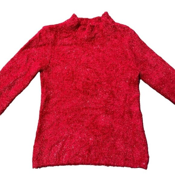 Vintage 90s Y2K Bright Red Sparkly Fuzzy Tight Fitting Sweater - Picture 4 of 5